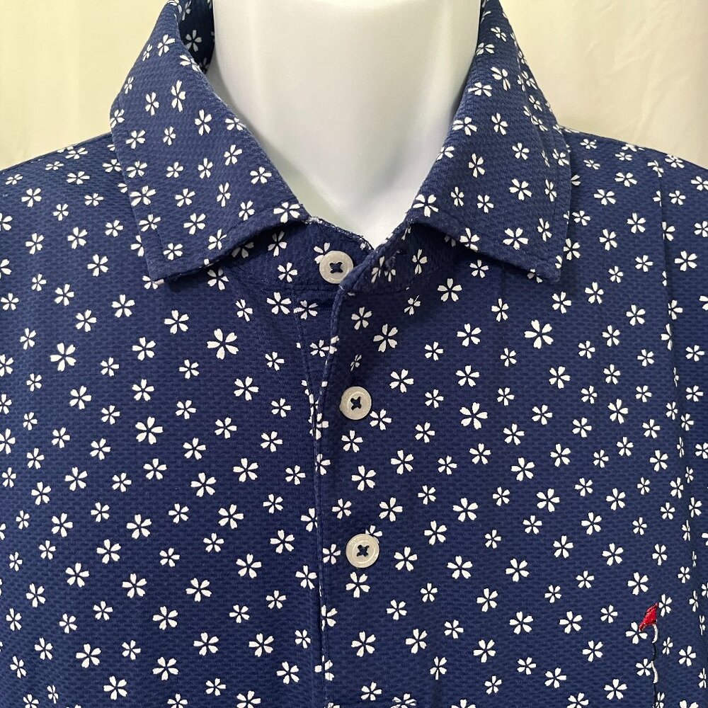 🏌️ B.Draddy Men’s Golf Polo Shirt Blue White Floral Short Sleeve Size L ⛳